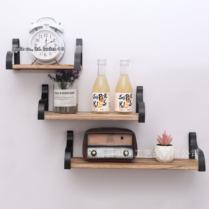 Raft de perete din lemn masiv și aliaj lemn-fier, 3 etaje, suport mobil pentru plante și flori, design modern minimalist