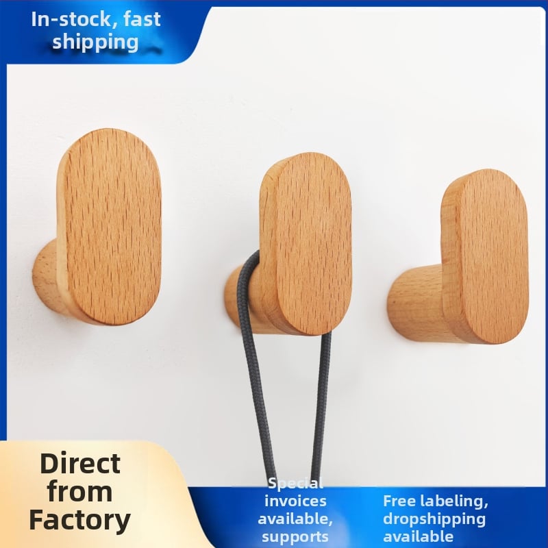 Cuier de perete din lemn, simplu, cuier cu un singur cârlig, capacitate de încărcare 5–10 kg, lansat în 2025, set de 10 bucăți.