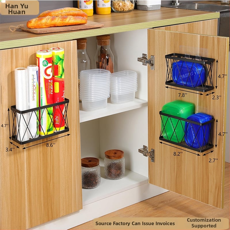 Raft de bucătărie montat pe perete pentru rolele de folie și hârtie, organizator pentru condimente, oțel carbon, stil modern minimalist