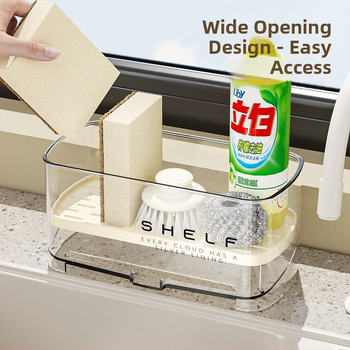 Raft pentru bureți de bucătărie, montat pe perete – ABS plastic, suport pentru drenaj, organizator multifuncțional pentru chiuvetă