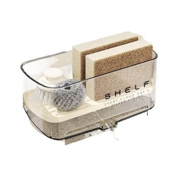 Raft pentru bureți de bucătărie, montat pe perete – ABS plastic, suport pentru drenaj, organizator multifuncțional pentru chiuvetă