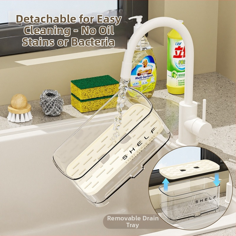 Virtuves sienas sūklja turētājs – ABS plastmasa, drenāžas plaukts, daudzfunkcionāls izlietnes organizētājs
