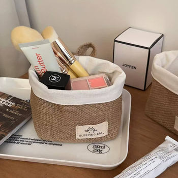 Coș de depozitare cu utilizare dublă – pentru perete sau birou, din iută și bumbac, stil japonez