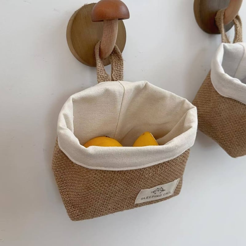 Кошница за съхранение с двойно приложение – за стена и настолен плот, джут и памук, японски стил