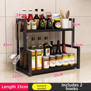 двуетажен кухненски рафт за съхранение, стенен монтаж, изработен от въглеродна стомана