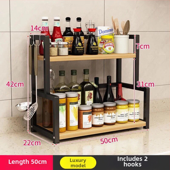 двуетажен кухненски рафт за съхранение, стенен монтаж, изработен от въглеродна стомана