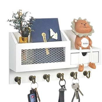 Стенно дървено държач за ключове с множество куки – модерен входен органайзер, товароносимост 1–3 кг