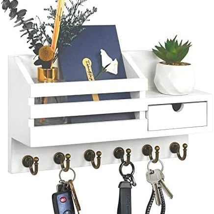 Стенно дървено държач за ключове с множество куки – модерен входен органайзер, товароносимост 1–3 кг