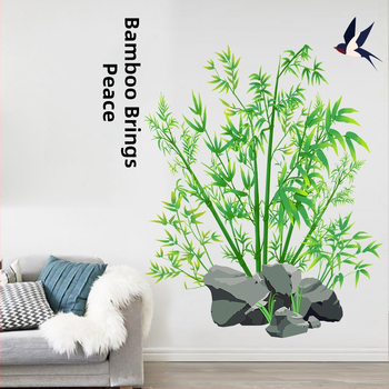 Стенен стикер – бамбуков мотив, самозалепващ, PVC материал, водоустойчив, модел растения и цветя, 1 брой, за дневна и спалня декор