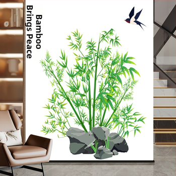 Стенен стикер – бамбуков мотив, самозалепващ, PVC материал, водоустойчив, модел растения и цветя, 1 брой, за дневна и спалня декор