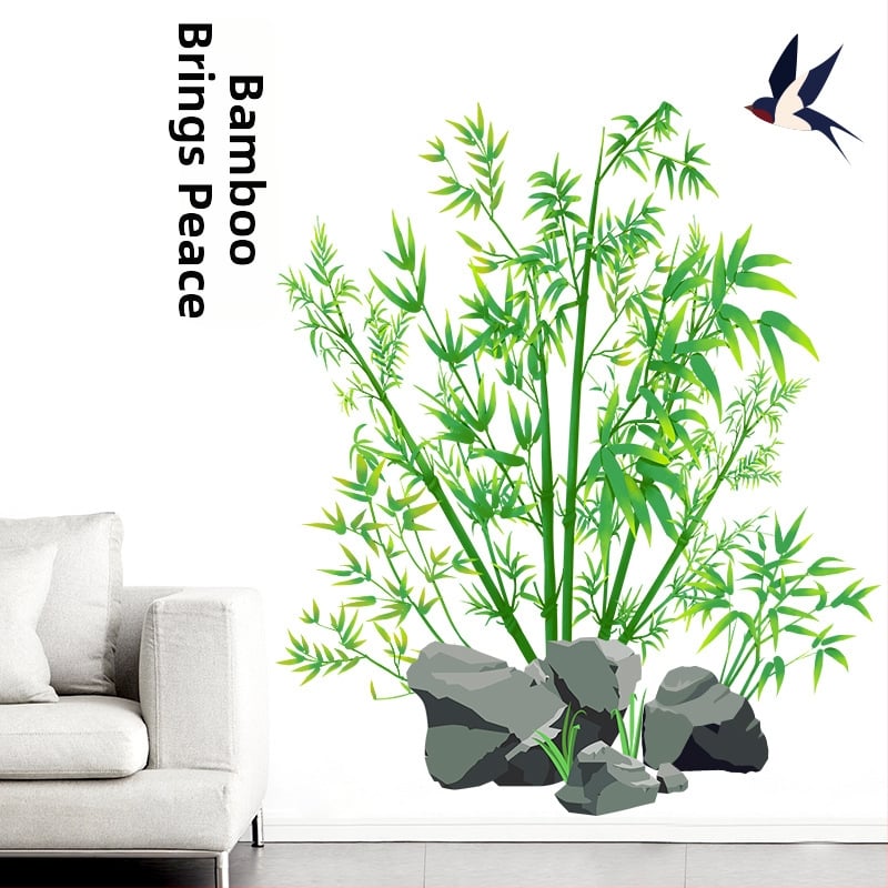 Стенен стикер – бамбуков мотив, самозалепващ, PVC материал, водоустойчив, модел растения и цветя, 1 брой, за дневна и спалня декор