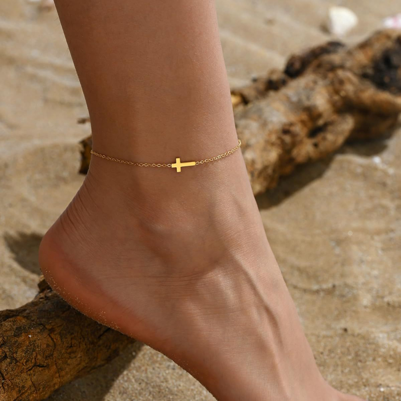Дамски анкелт с геометричен кръст, 18K златно покритие върху неръждаема стомана, стил casual