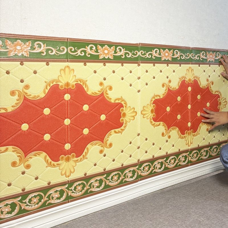 3D стенен стикер от XPE пяна – геометричен модел, китайски стил, стенно обкръжение за главата на леглото, пожарозащита