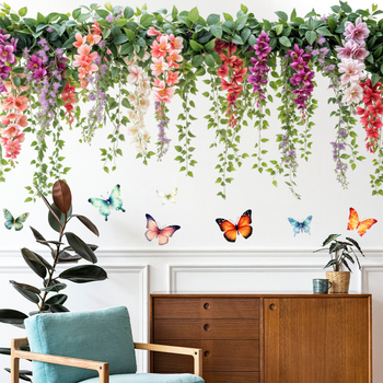 Autocolant decorativ pentru perete – model cu flori proaspete și ratán, PVC material, potrivit pentru living și dormitor, stil modern minimalist, 1 bucată, model 19309169989