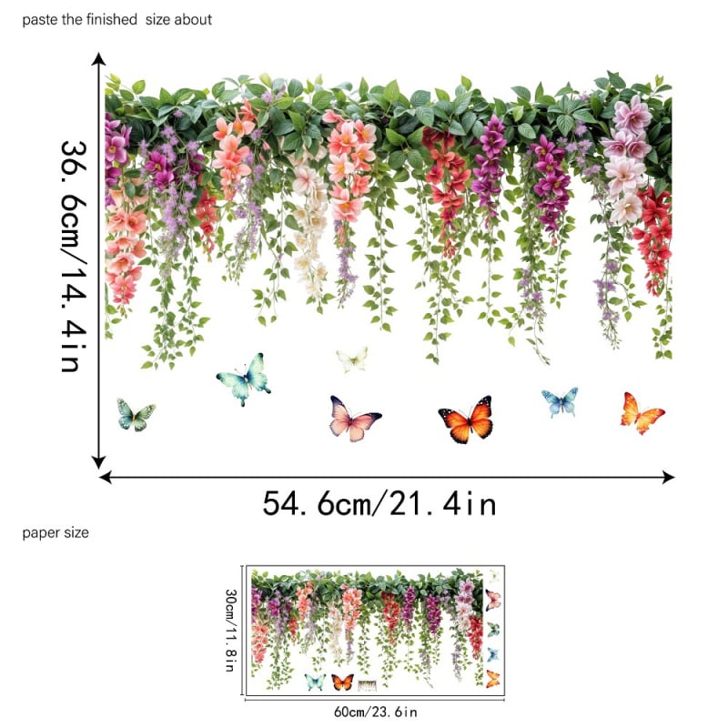 Autocolant decorativ pentru perete – model cu flori proaspete și ratán, PVC material, potrivit pentru living și dormitor, stil modern minimalist, 1 bucată, model 19309169989