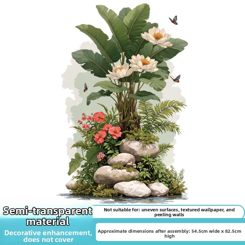 Стенно стикер – тропични растения и цветя като фон, водоустойчив, минималистичен плосък дизайн за хол, спалня и антре – PVC