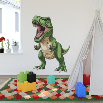 Стенен стикер с карикатурен динозавър – комплект от 2 части, PVC материал, декоративна украса за хол, спалня и вход, стил карикатура