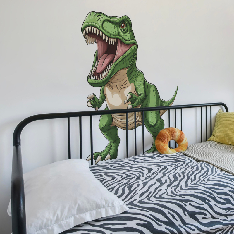 Стенен стикер с карикатурен динозавър – комплект от 2 части, PVC материал, декоративна украса за хол, спалня и вход, стил карикатура