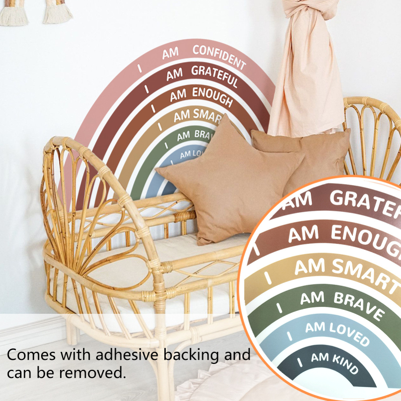 PVC dúhová samolepiaca nálepka na stenu s afirmatívnymi vetami, 1 kus, graffiti štýl, plochý dizajn nástennej dekorácie