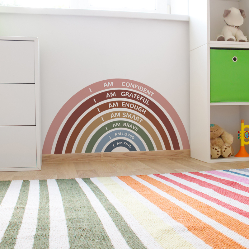 PVC dúhová samolepiaca nálepka na stenu s afirmatívnymi vetami, 1 kus, graffiti štýl, plochý dizajn nástennej dekorácie