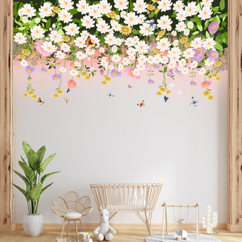 Dvojdielny PVC samolepiaci nálep na stenu s motívom rastlín a kvetov, vodotesný, do obývačky, spálne, pracovne, kuchyne a kúpeľne