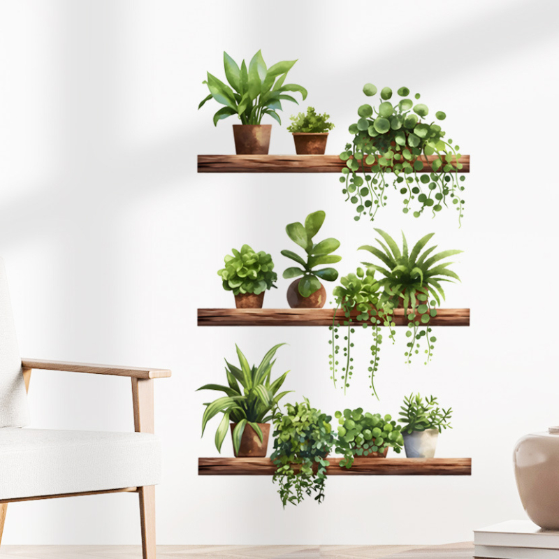 Adeziv de perete – Motiv cu plantă în ghiveci, autoadeziv și detașabil, PVC, 1 bucată, decorativ pentru sufragerie, dormitor, birou, bucătărie, hol