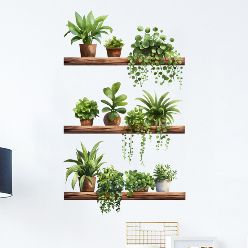 Adeziv de perete – Motiv cu plantă în ghiveci, autoadeziv și detașabil, PVC, 1 bucată, decorativ pentru sufragerie, dormitor, birou, bucătărie, hol
