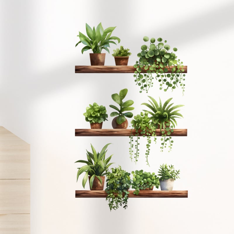 Adeziv de perete – Motiv cu plantă în ghiveci, autoadeziv și detașabil, PVC, 1 bucată, decorativ pentru sufragerie, dormitor, birou, bucătărie, hol