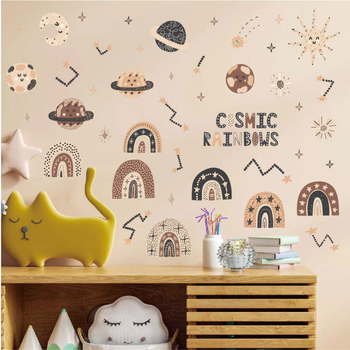 Autocolant de perete pentru marginea patului cu nori curcubeu nordici, autoadeziv, PVC, impermeabil, model 60682085, 1 bucată