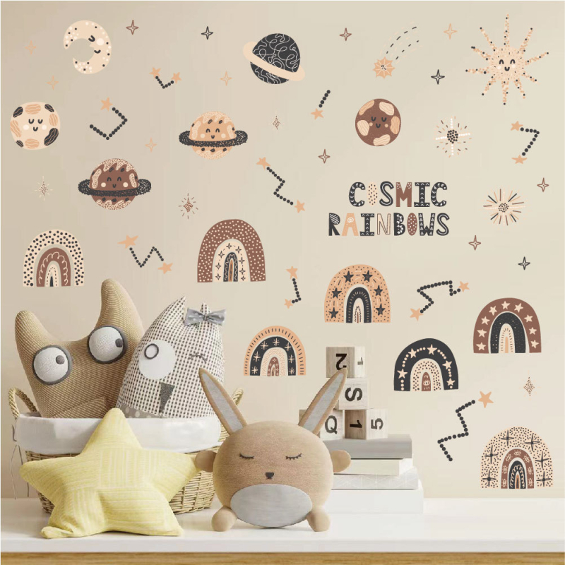 Autocolant de perete pentru marginea patului cu nori curcubeu nordici, autoadeziv, PVC, impermeabil, model 60682085, 1 bucată