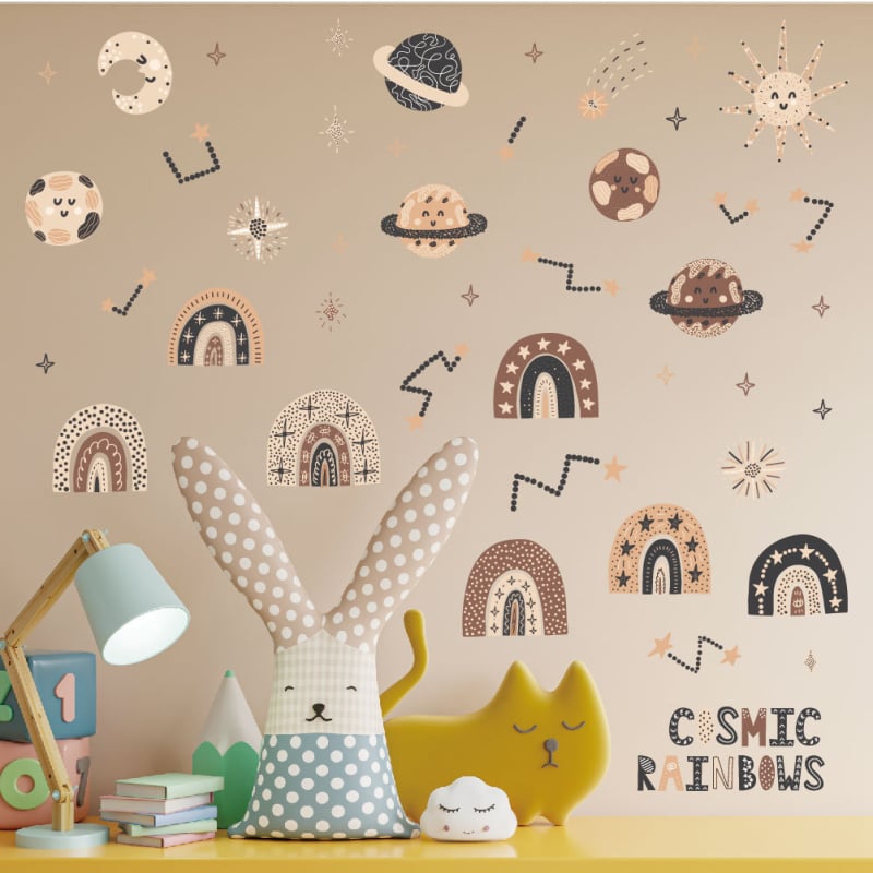 Autocolant de perete pentru marginea patului cu nori curcubeu nordici, autoadeziv, PVC, impermeabil, model 60682085, 1 bucată