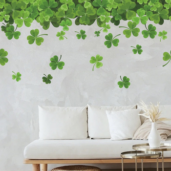 Autocolant de perete cu patru foi de trifoi – PVC, rezistent la apă, antistat, durabil la umezeală; pentru living și dormitor; autoadeziv, design plat, 1 bucată