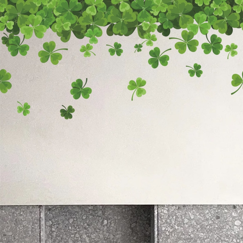 Autocolant de perete cu patru foi de trifoi – PVC, rezistent la apă, antistat, durabil la umezeală; pentru living și dormitor; autoadeziv, design plat, 1 bucată