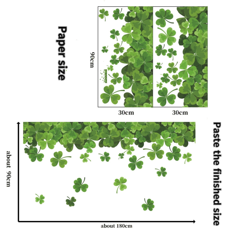 Autocolant de perete cu patru foi de trifoi – PVC, rezistent la apă, antistat, durabil la umezeală; pentru living și dormitor; autoadeziv, design plat, 1 bucată