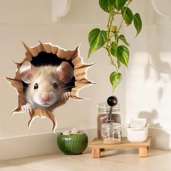 Autocolant de perete PVC cu efect 3D, model cu animale drăguțe, 1 piesă, decor mural pentru living, dormitor sau spații comerciale