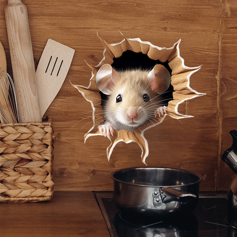 Autocolant de perete PVC cu efect 3D, model cu animale drăguțe, 1 piesă, decor mural pentru living, dormitor sau spații comerciale