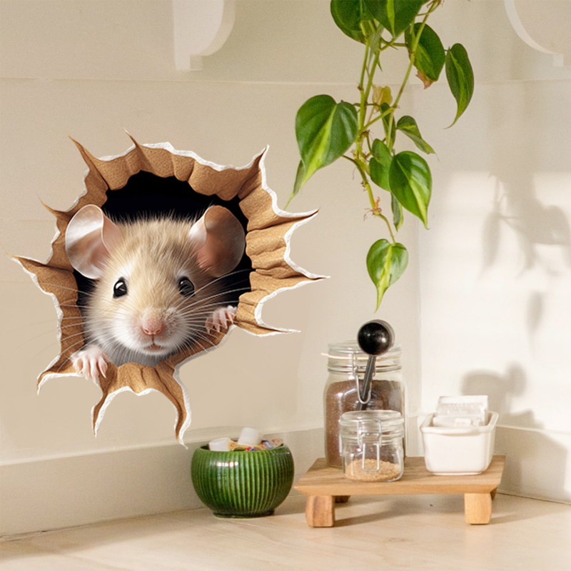 Autocolant de perete PVC cu efect 3D, model cu animale drăguțe, 1 piesă, decor mural pentru living, dormitor sau spații comerciale