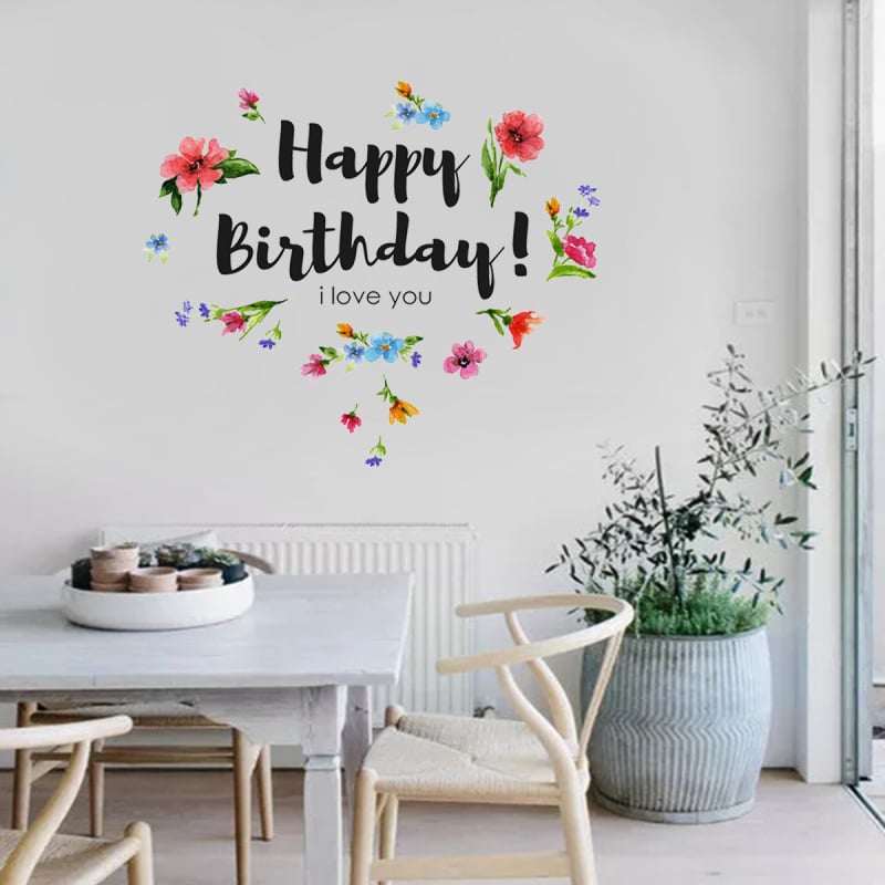 Autocolant de perete PVC, set de 2 bucăți, graffiti floral cu plante, pentru living și dormitor – decor de fundal pentru perete