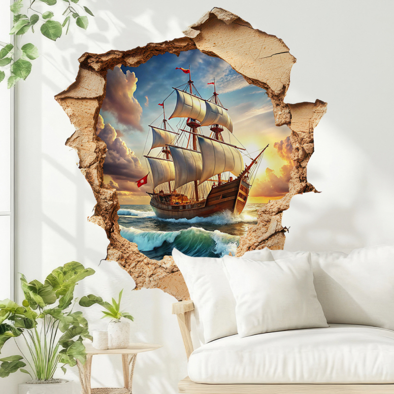 Decal de perete: velier cu motiv de găuri uzate, PVC, 1 bucată, sufragerie și dormitor, stil modern minimalist