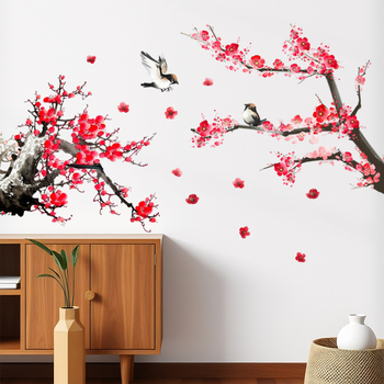 Autocolant decorativ pentru pereți din PVC cu motiv plante și flori, 1 bucată, potrivit pentru spații universale și în exterior