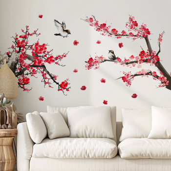 Autocolant decorativ pentru pereți din PVC cu motiv plante și flori, 1 bucată, potrivit pentru spații universale și în exterior