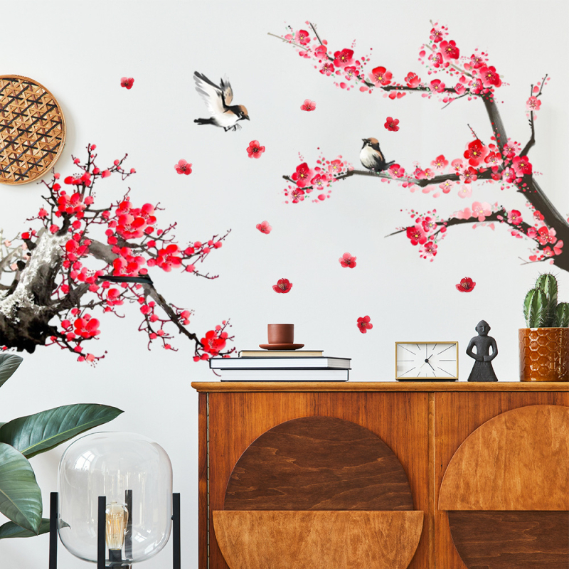 Autocolant decorativ pentru pereți din PVC cu motiv plante și flori, 1 bucată, potrivit pentru spații universale și în exterior