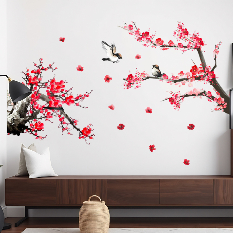 Autocolant decorativ pentru pereți din PVC cu motiv plante și flori, 1 bucată, potrivit pentru spații universale și în exterior