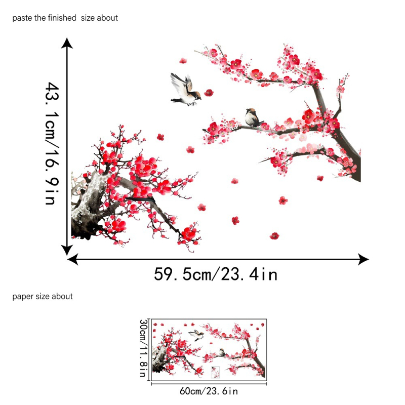 Autocolant decorativ pentru pereți din PVC cu motiv plante și flori, 1 bucată, potrivit pentru spații universale și în exterior