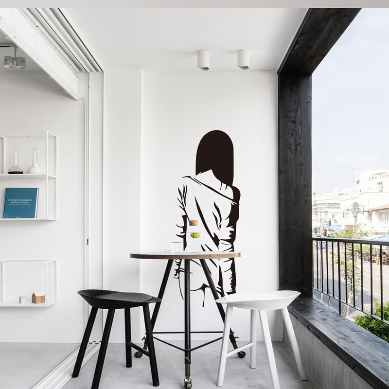 Autocolant decorativ de perete cu silueta feminină – stil modern minimalist, PVC, pentru living sau dormitor