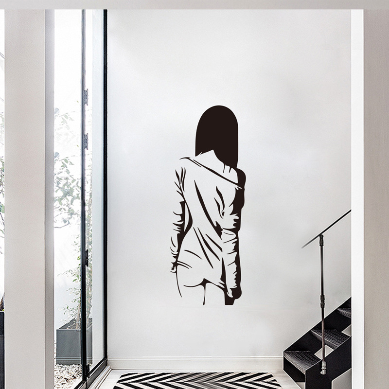 Autocolant decorativ de perete cu silueta feminină – stil modern minimalist, PVC, pentru living sau dormitor