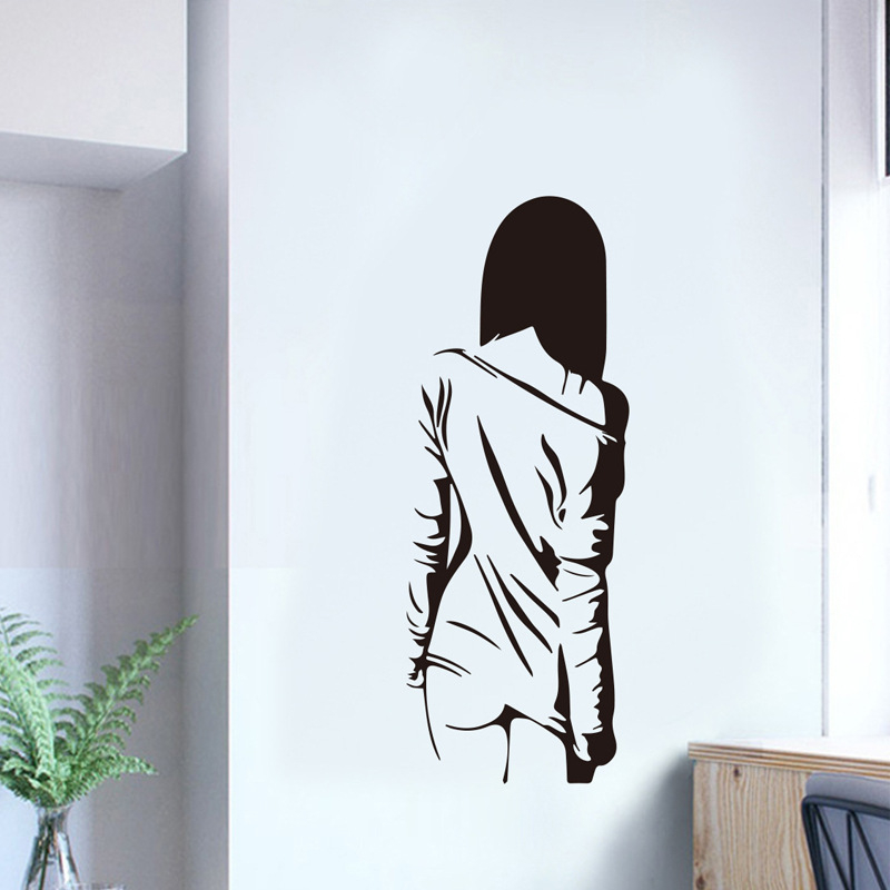 Autocolant decorativ de perete cu silueta feminină – stil modern minimalist, PVC, pentru living sau dormitor