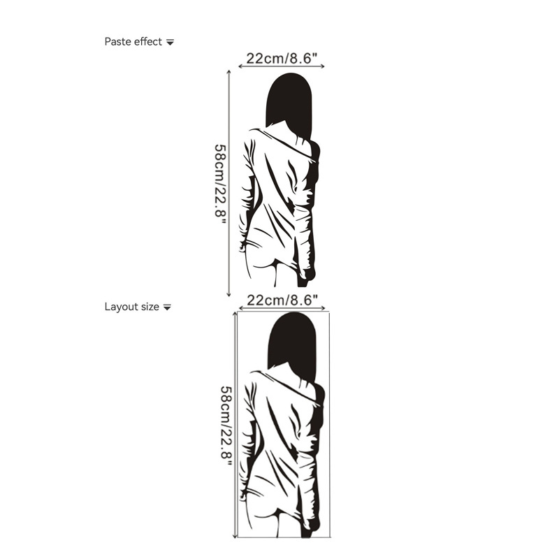 Autocolant decorativ de perete cu silueta feminină – stil modern minimalist, PVC, pentru living sau dormitor