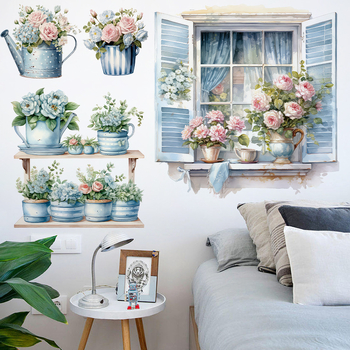 Chuan Hao PVC sticker de perete pentru pervazul ferestrei cu flori – impermeabil, o singură bucată, potrivit pentru sufragerie, dormitor, birou, bucătărie, baie, hol, balcon, spații comerciale
