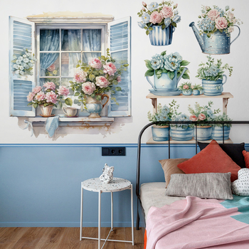 Chuan Hao PVC sticker de perete pentru pervazul ferestrei cu flori – impermeabil, o singură bucată, potrivit pentru sufragerie, dormitor, birou, bucătărie, baie, hol, balcon, spații comerciale